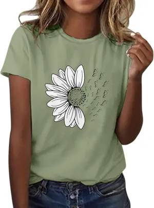Summer Tops for Women 2025 Trendy Causal Tops Trendy Sunflower Graphic Tees Cute Garden Plant Lover Tshirts