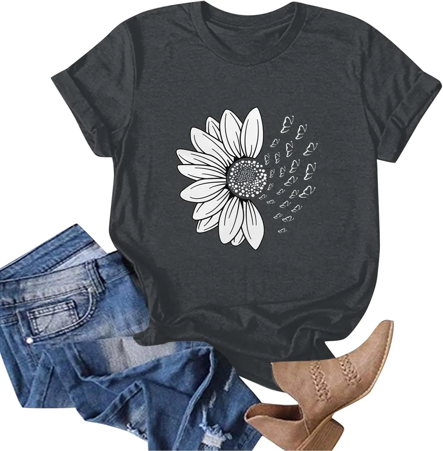 Summer Tops for Women 2025 Trendy Causal Tops Trendy Sunflower Graphic Tees Cute Garden Plant Lover Tshirts