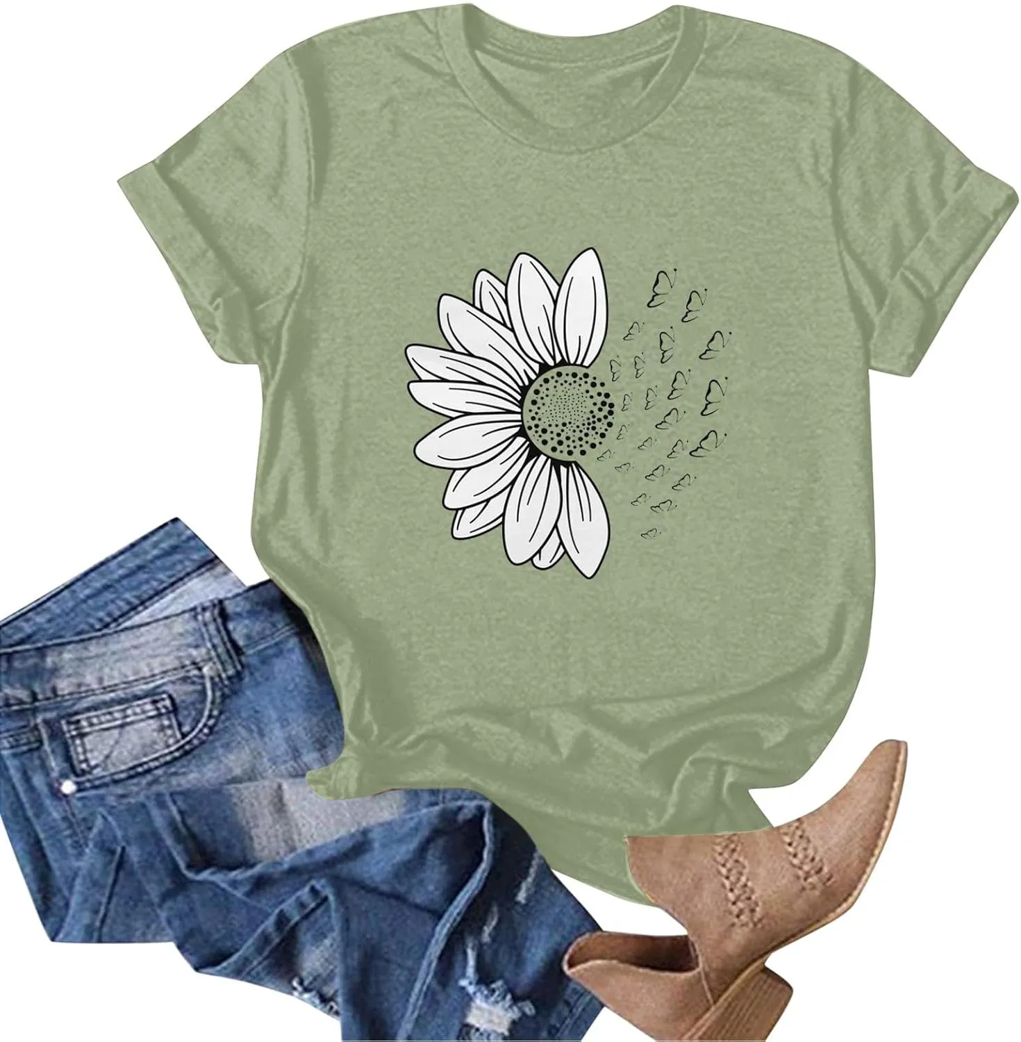 Summer Tops for Women 2025 Trendy Causal Tops Trendy Sunflower Graphic Tees Cute Garden Plant Lover Tshirts