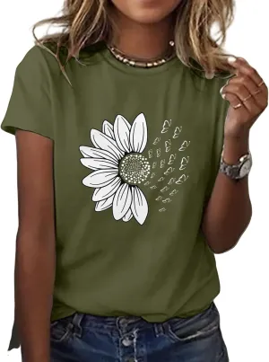 Summer Tops for Women 2025 Trendy Causal Tops Trendy Sunflower Graphic Tees Cute Garden Plant Lover Tshirts
