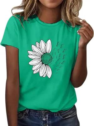 Summer Tops for Women 2025 Trendy Causal Tops Trendy Sunflower Graphic Tees Cute Garden Plant Lover Tshirts