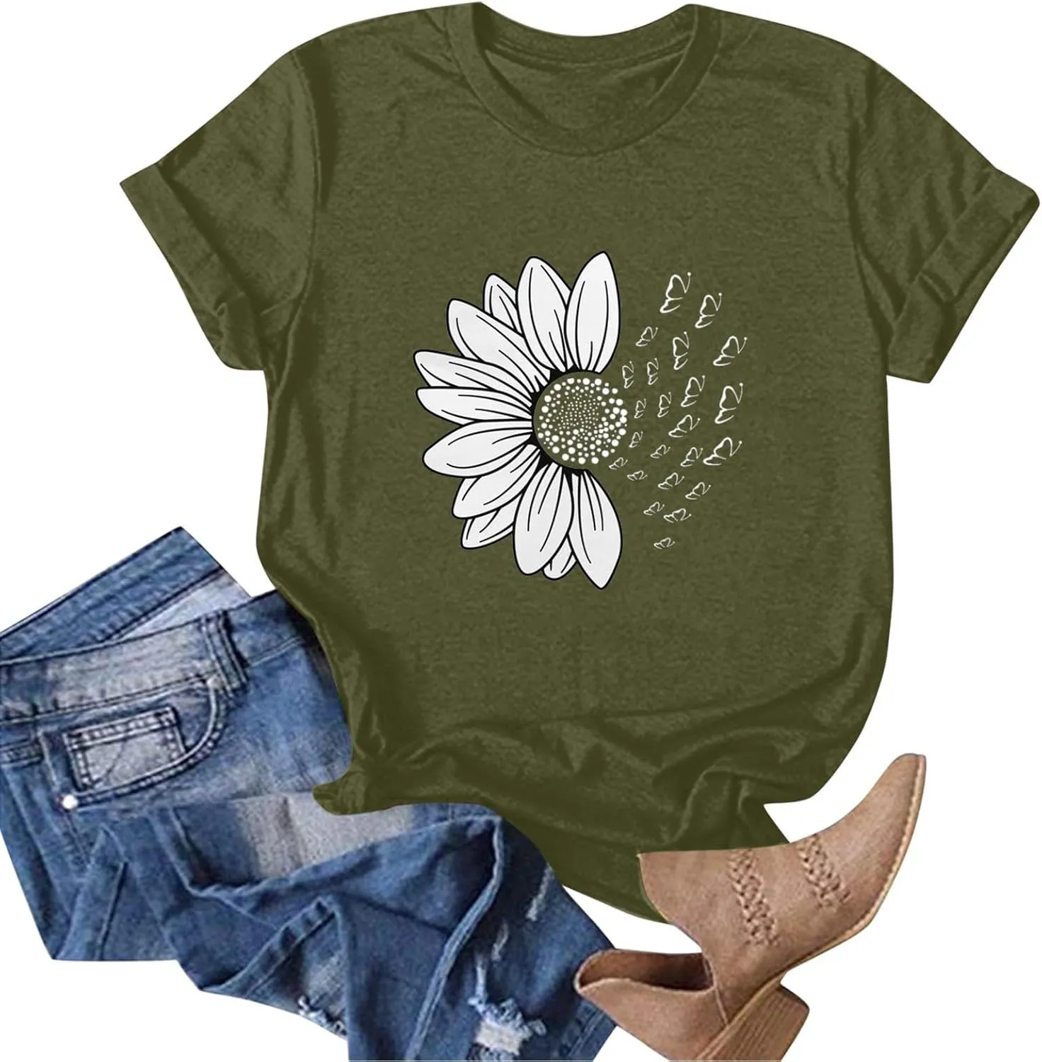 Summer Tops for Women 2025 Trendy Causal Tops Trendy Sunflower Graphic Tees Cute Garden Plant Lover Tshirts