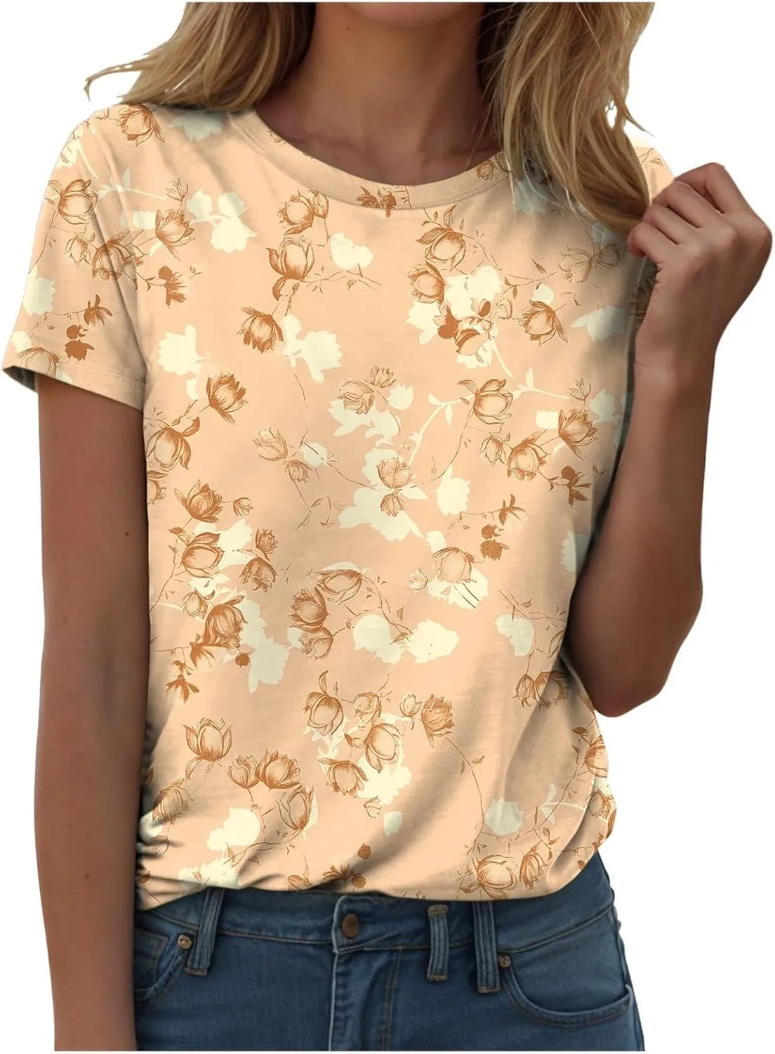 Summer Tops for Women 2025 Trendy Cute Floral Print Tee Shirts Casual Short Sleeve Crewneck Tee Blouses