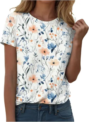 Summer Tops for Women 2025 Trendy Dressy Funny Cute Tshirt Short Sleeve Tunic Crewneck Blouses Vacation