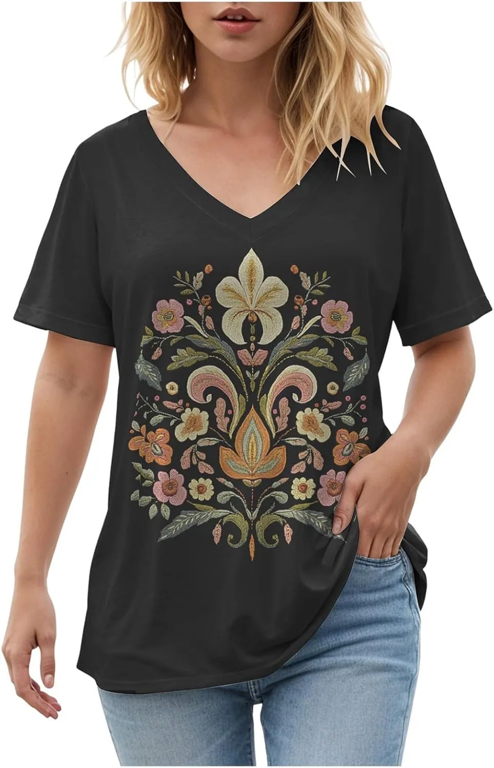 Summer Tops for Women 2025 Trendy Dressy T Shirts Short Sleeve Summer Shirts Cute V Neck Casual Blouses