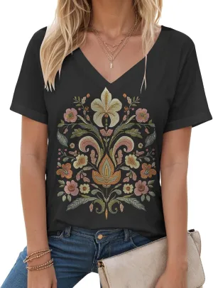 Summer Tops for Women 2025 Trendy Dressy T Shirts Short Sleeve Summer Shirts Cute V Neck Casual Blouses