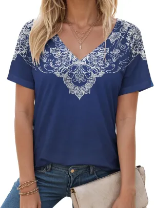 Summer Tops for Women 2025 Trendy Dressy T Shirts Short Sleeve Summer Shirts Cute V Neck Casual Blouses
