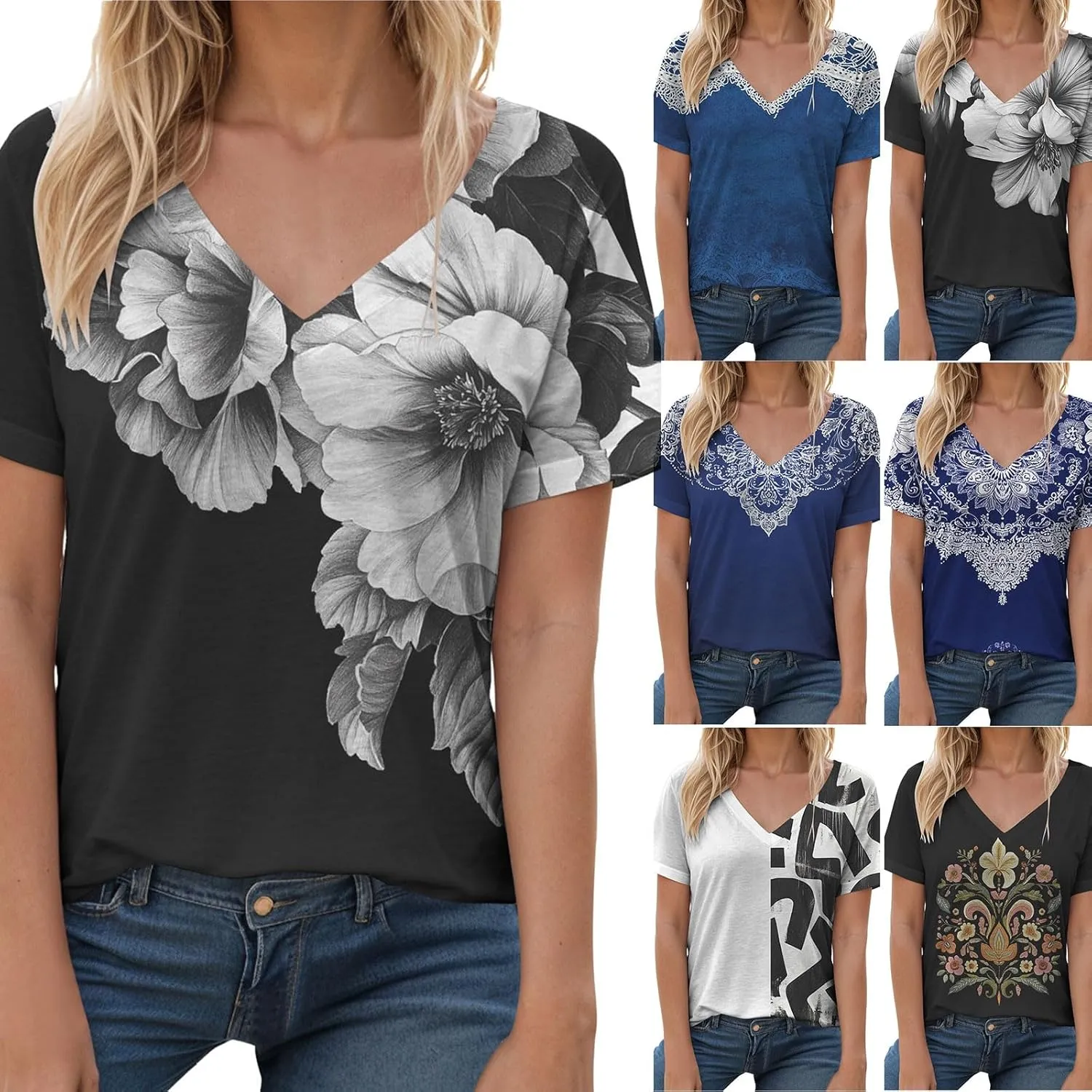 Summer Tops for Women 2025 Trendy Dressy T Shirts Short Sleeve Summer Shirts Cute V Neck Casual Blouses