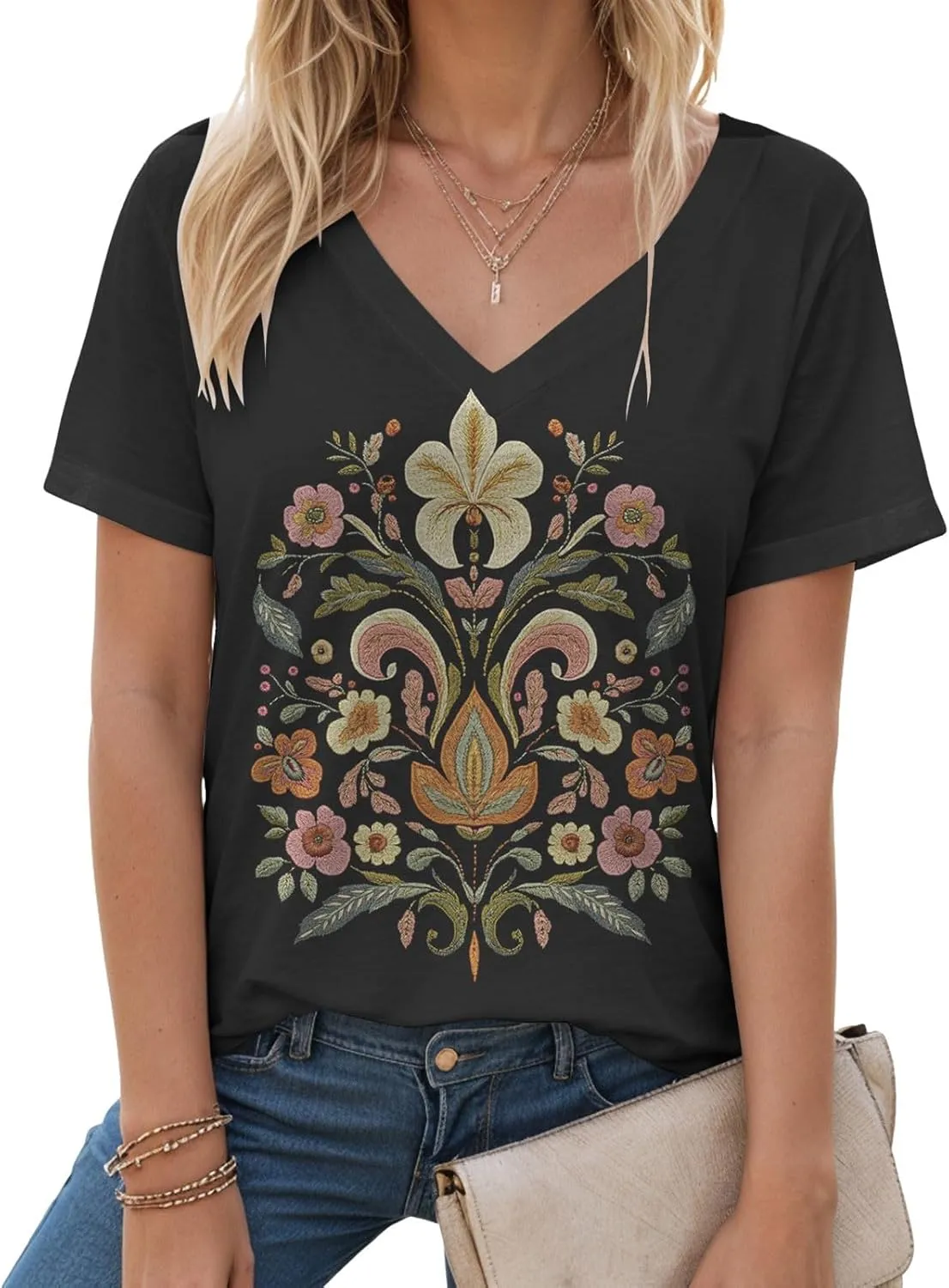 Summer Tops for Women 2025 Trendy Dressy T Shirts Short Sleeve Summer Shirts Cute V Neck Casual Blouses