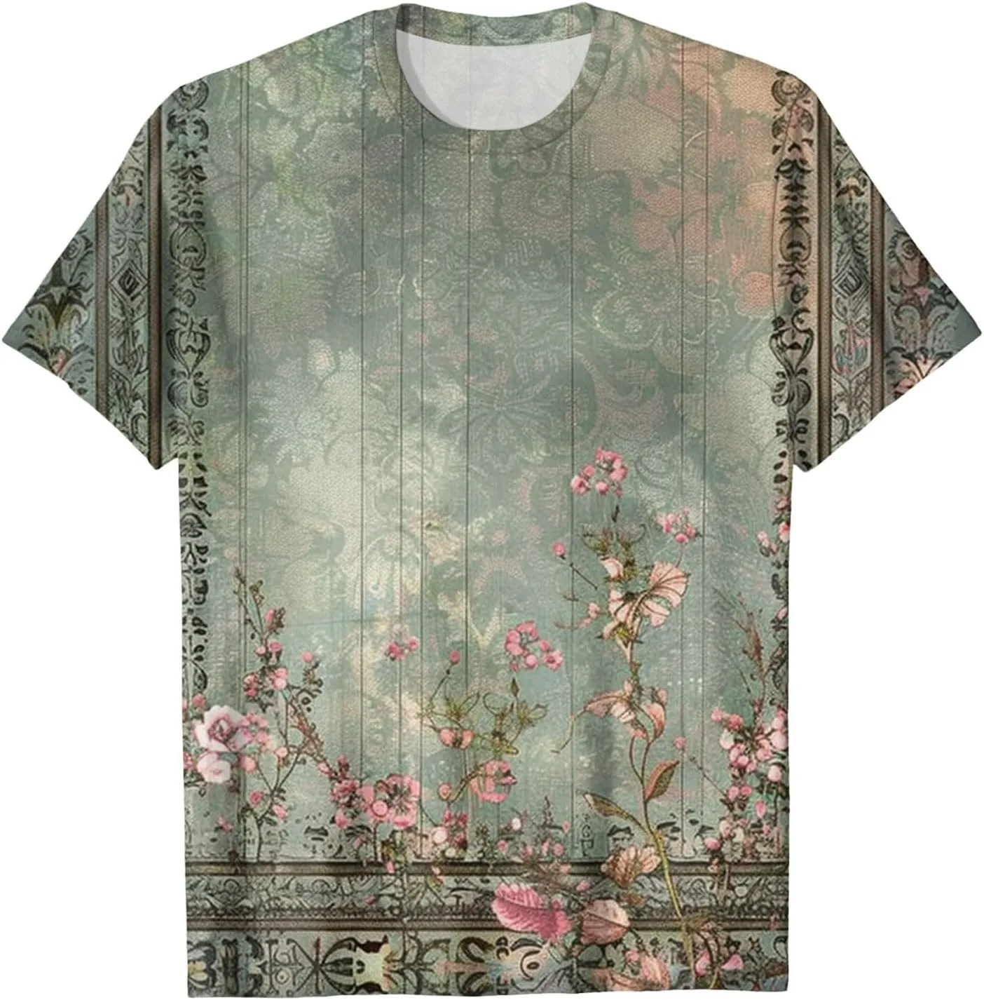 Summer Tops for Women 2025 Trendy Floral Pattern T-Shirts Crew Neck Short Sleeve Blouses Casual Loose Fit Outfits
