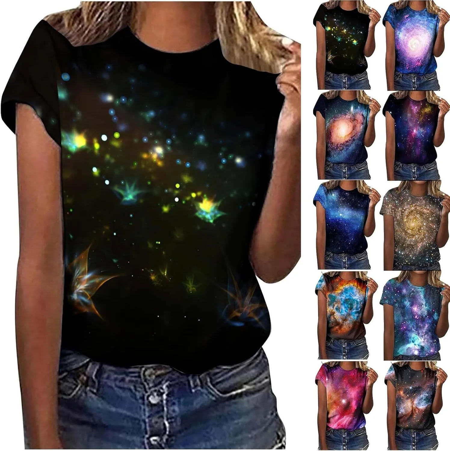 Summer Tops for Women 2025 Trendy Plus Size Short Sleeve Tshirts Shirts Casual Ladies Crew Neck Blouses