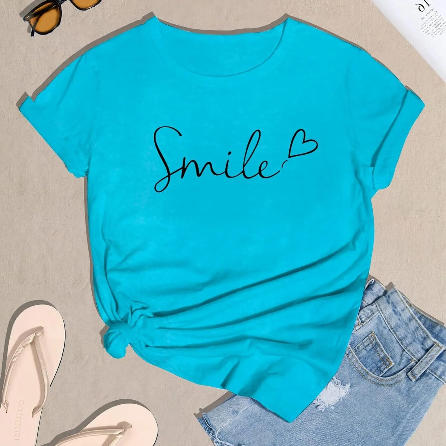 Summer Tops for Women 2025 Trendy Short Sleeve Blouses Round Neck Printed Pullover Casual Plus Size T Shirts