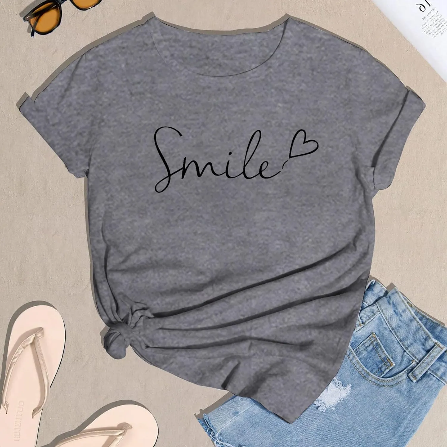 Summer Tops for Women 2025 Trendy Short Sleeve Blouses Round Neck Printed Pullover Casual Plus Size T Shirts
