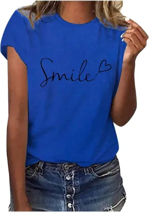 Summer Tops for Women 2025 Trendy Short Sleeve Blouses Round Neck Printed Pullover Casual Plus Size T Shirts