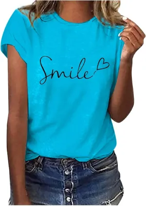 Summer Tops for Women 2025 Trendy Short Sleeve Blouses Round Neck Printed Pullover Casual Plus Size T Shirts