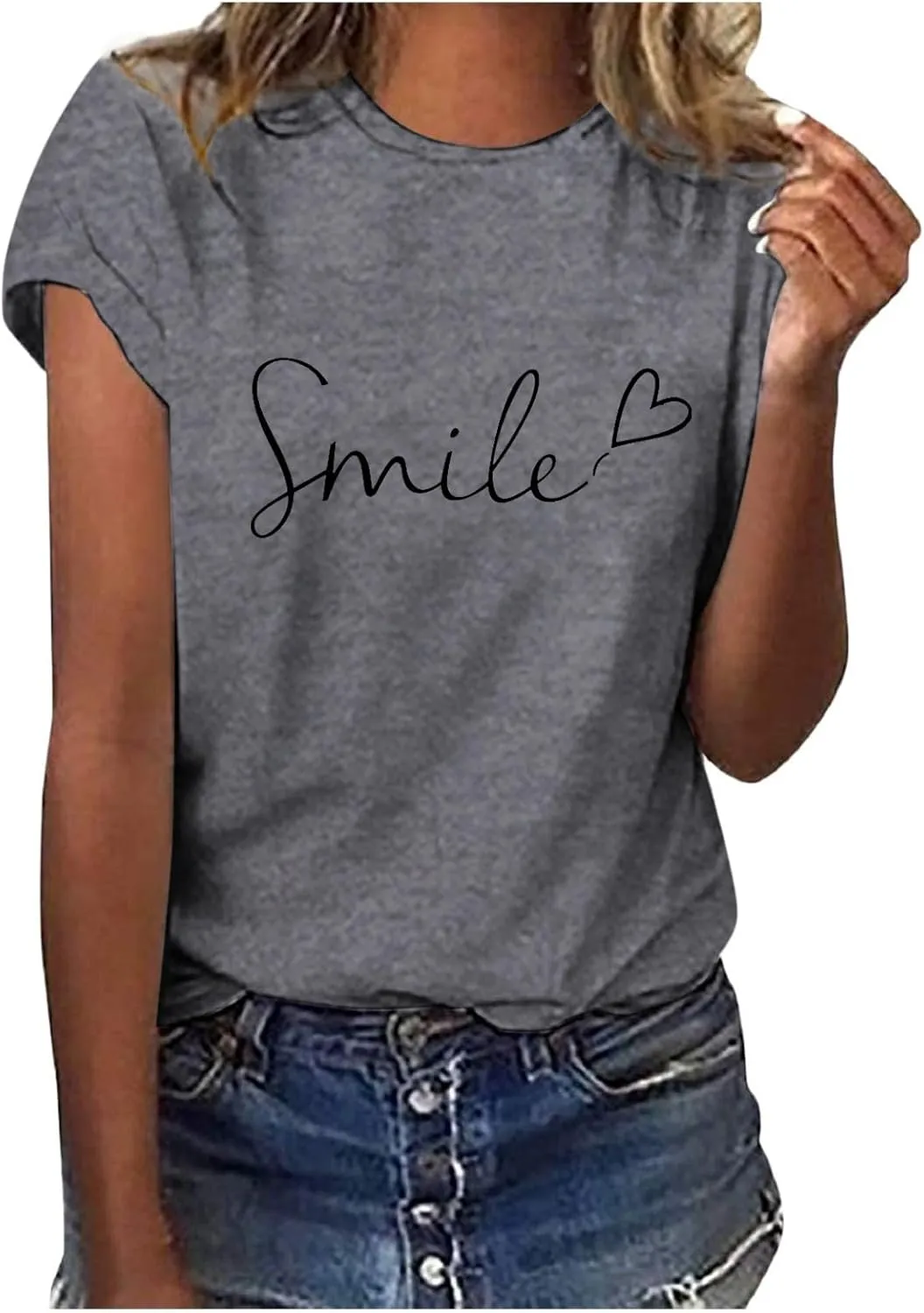 Summer Tops for Women 2025 Trendy Short Sleeve Blouses Round Neck Printed Pullover Casual Plus Size T Shirts