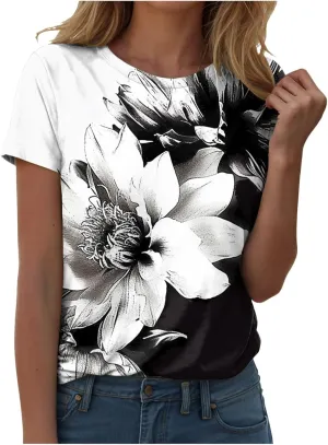 Summer Tops for Women 2025 Trendy Short Sleeve Crew Neck Tee Shirts Dressy Casual Blouses Beach Vacation