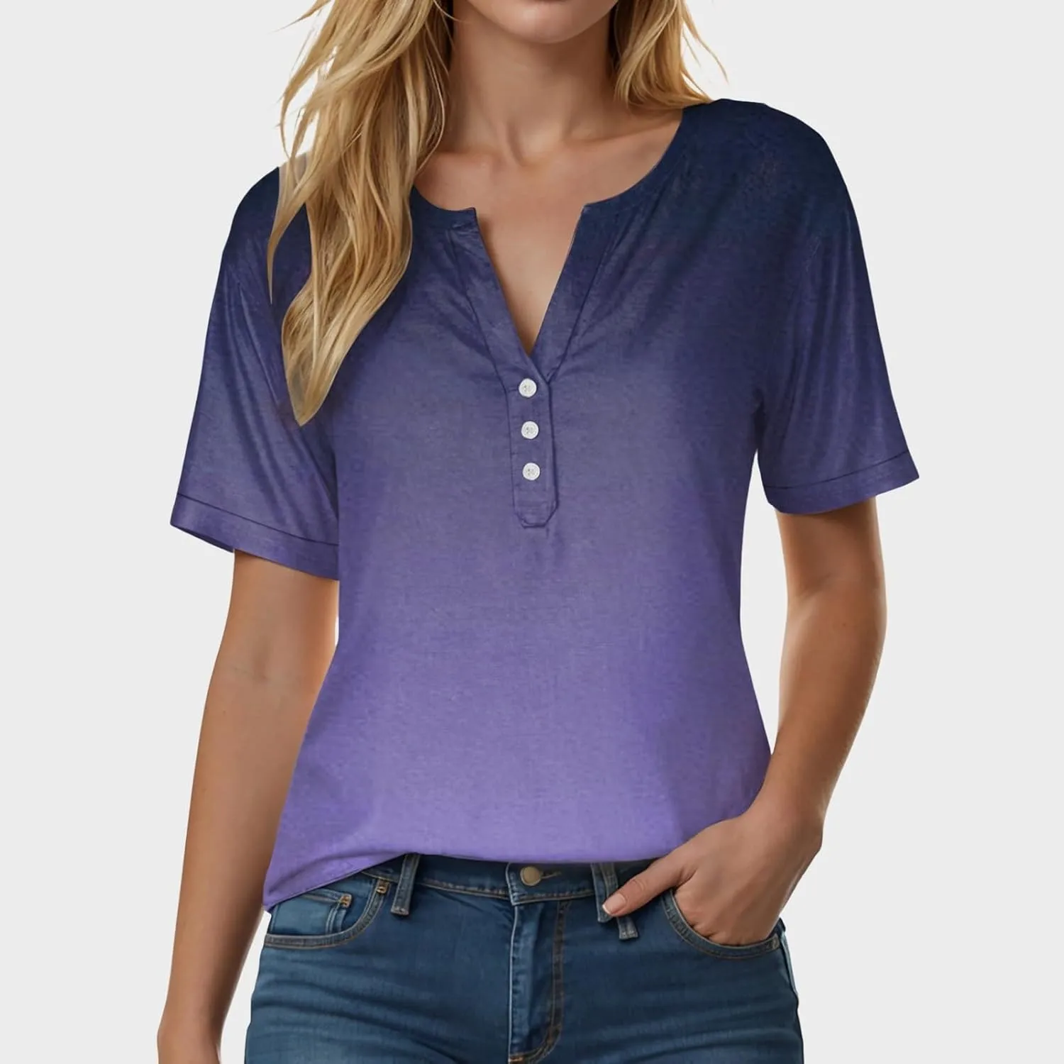 Summer Tops for Women 2025 Trendy Vacation Short Sleeve Button V Neck T Shirt Boho Casual Fashion Spring Clothes