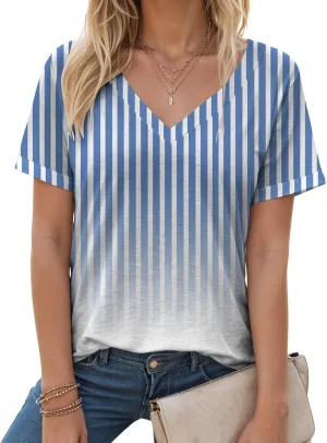 Summer Tops for Women 2025 Tunic Casual Short Sleeve V Neck Blouse Tshirts Floral Print Soft Comfy Tops