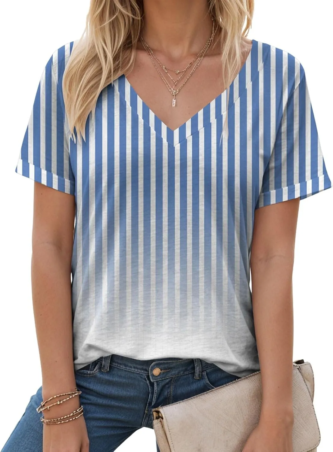 Summer Tops for Women 2025 Tunic Casual Short Sleeve V Neck Blouse Tshirts Floral Print Soft Comfy Tops