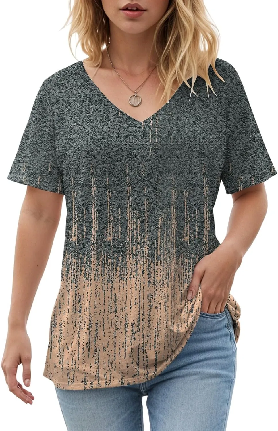 Summer Tops for Women 2025 V Neck Short Sleeve Shirts Trendy Dressy Casual Vacation Outfits Printed Shirts