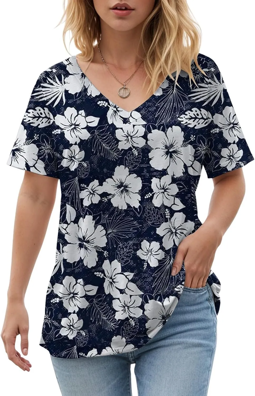 Summer Tops for Women 2025 V Neck Short Sleeve Shirts Trendy Dressy Casual Vacation Outfits Printed Shirts