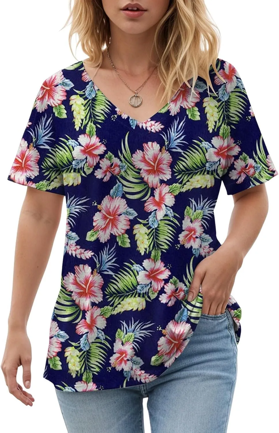 Summer Tops for Women 2025 V Neck Short Sleeve Shirts Trendy Dressy Casual Vacation Outfits Printed Shirts