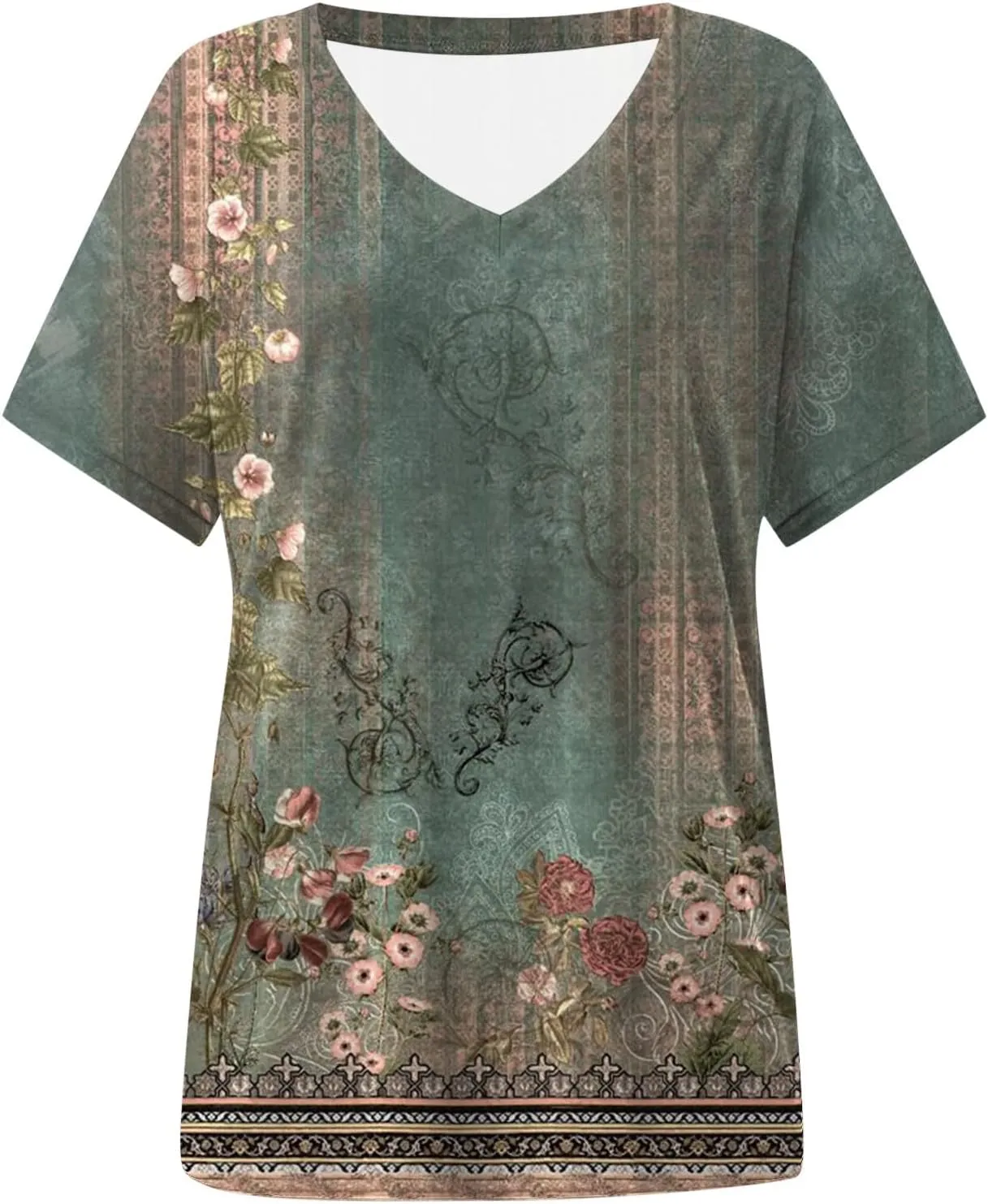 Summer Tops for Women 2025 V Neck Short Sleeve Shirts Trendy Dressy Casual Vacation Outfits Printed Shirts