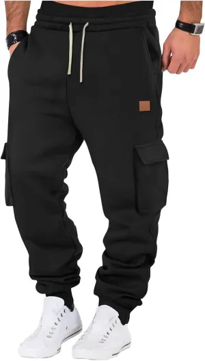 SUWBMHWE Men Cargo Pants Stretch Drawstring Elastic Waist Sweatpants Tall Regular Fit Pants Joggers Trousers with Pockets