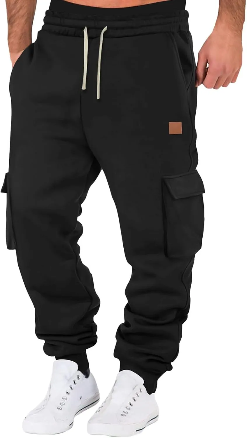 SUWBMHWE Men Cargo Pants Stretch Drawstring Elastic Waist Sweatpants Tall Regular Fit Pants Joggers Trousers with Pockets