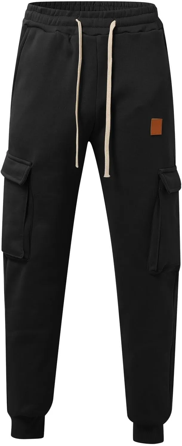 SUWBMHWE Men Cargo Pants Stretch Drawstring Elastic Waist Sweatpants Tall Regular Fit Pants Joggers Trousers with Pockets