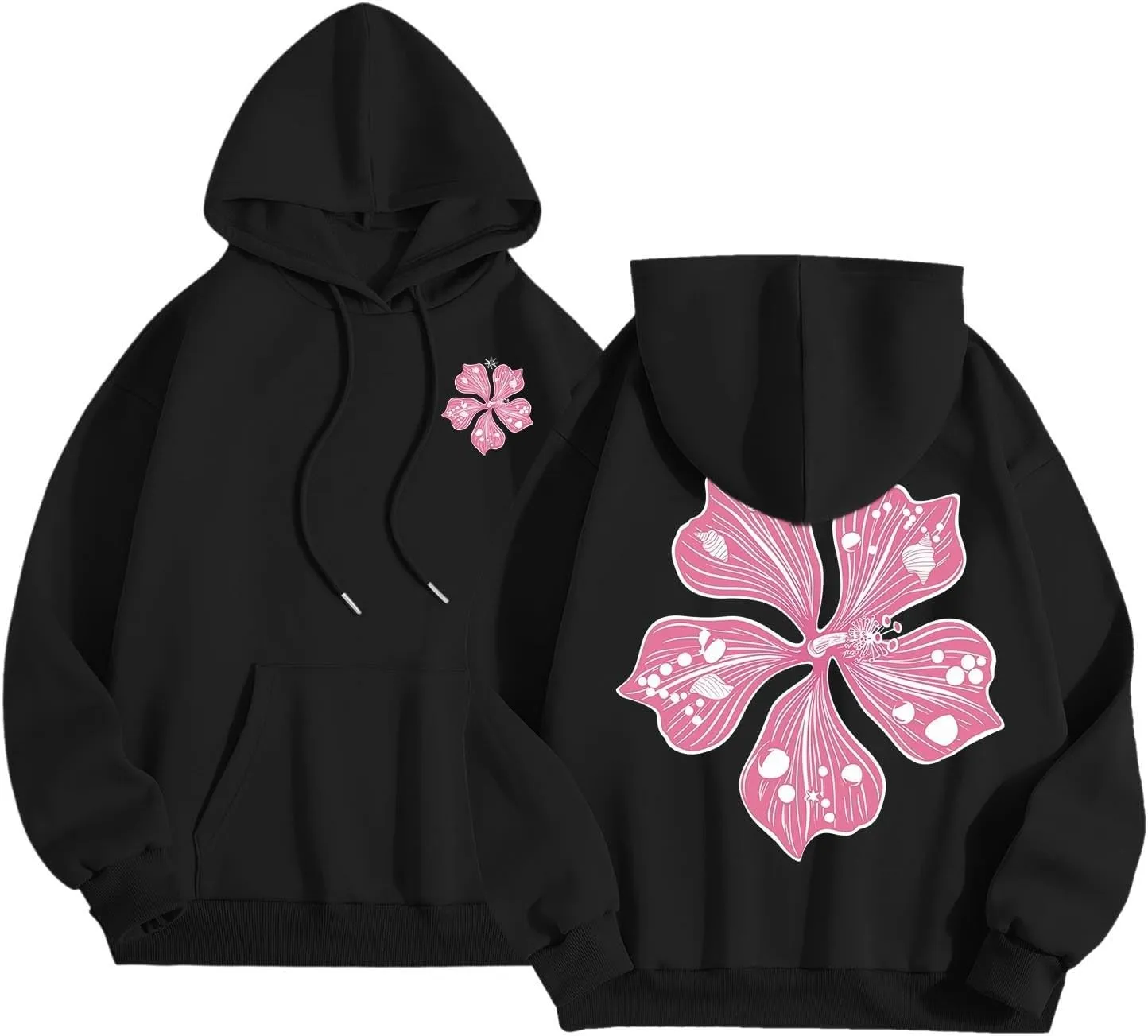Sweatshirt Womens Pink Palm Puff Hoodie Girls Hoodie Cute Print Long Sleeve Graphic Women's Oversized Sweatshirt