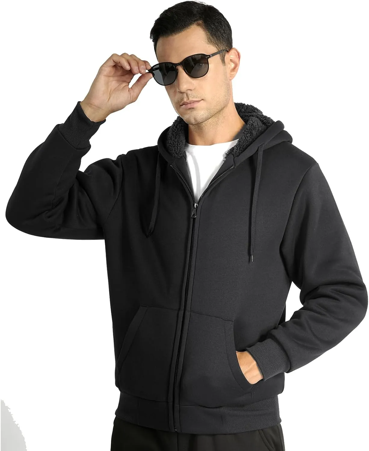 SWISSWELL Men Zip Up Hoodies Sherpa Lined Jacket Heavyweight Fleece Sweatshirt Winter Warm Hooded Coat