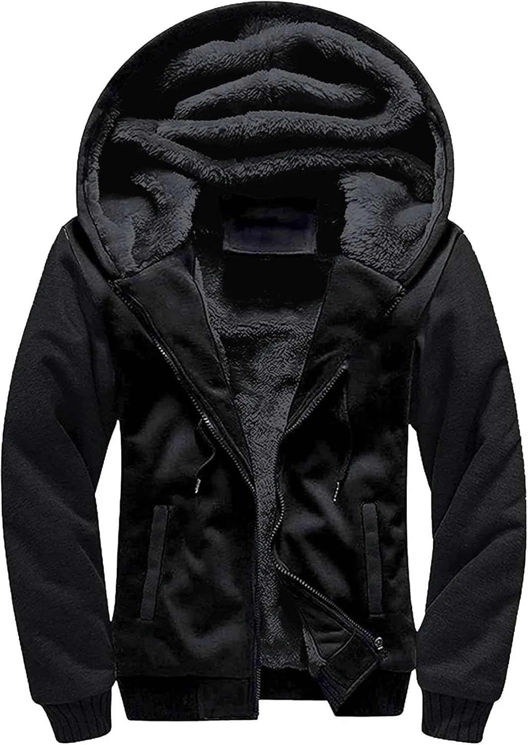 SWISSWELL Men Zip Up Hoodies Sherpa Lined Jacket Heavyweight Fleece Sweatshirt Winter Warm Hooded Coat