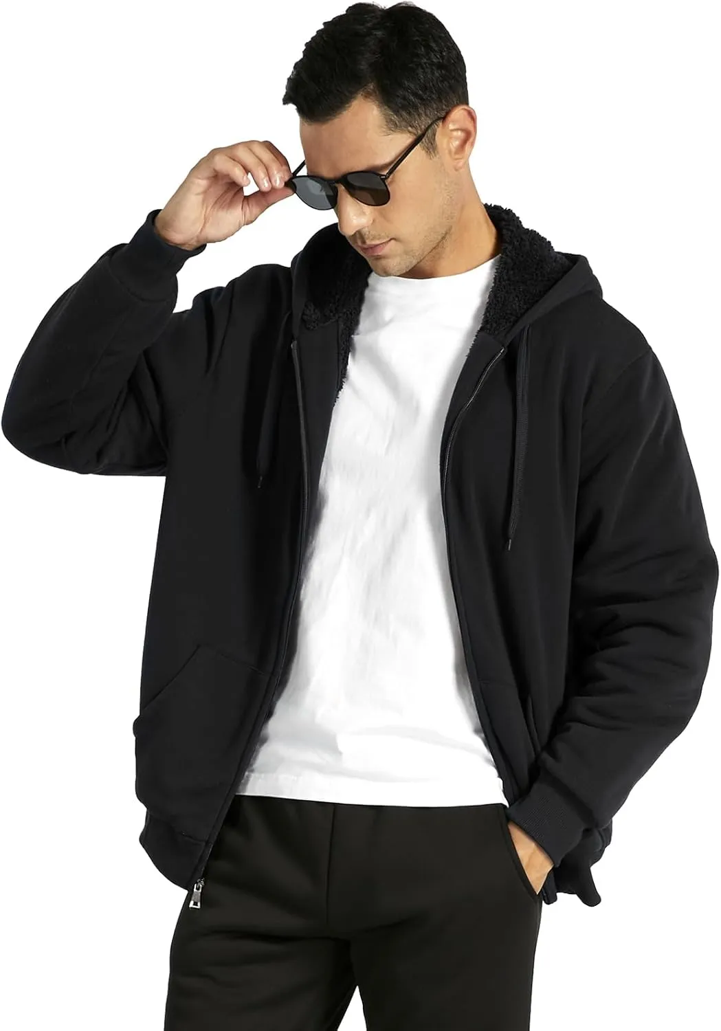 SWISSWELL Men Zip Up Hoodies Sherpa Lined Jacket Heavyweight Fleece Sweatshirt Winter Warm Hooded Coat