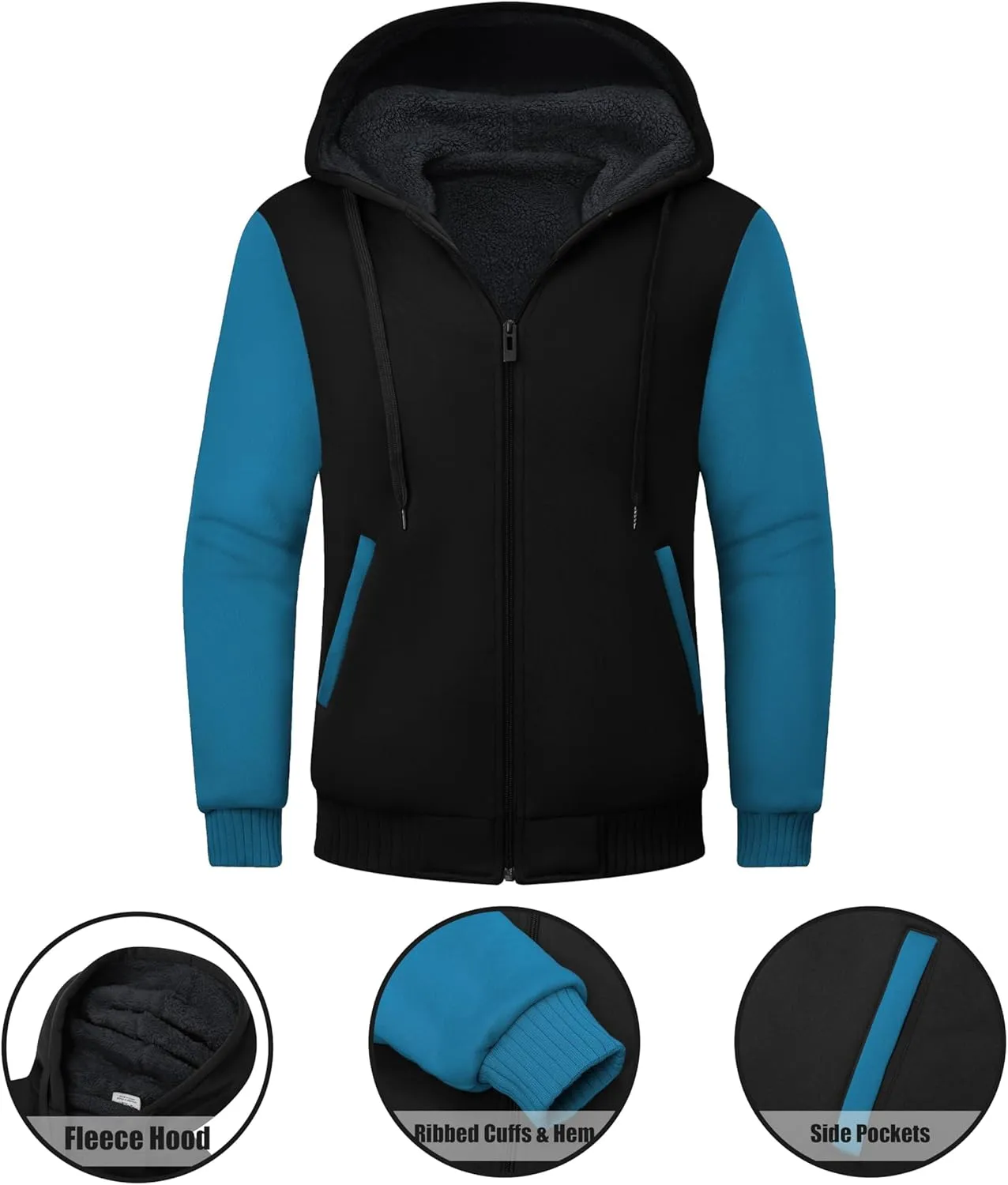 SWISSWELL Men Zip Up Hoodies Sherpa Lined Jacket Heavyweight Fleece Sweatshirt Winter Warm Hooded Coat
