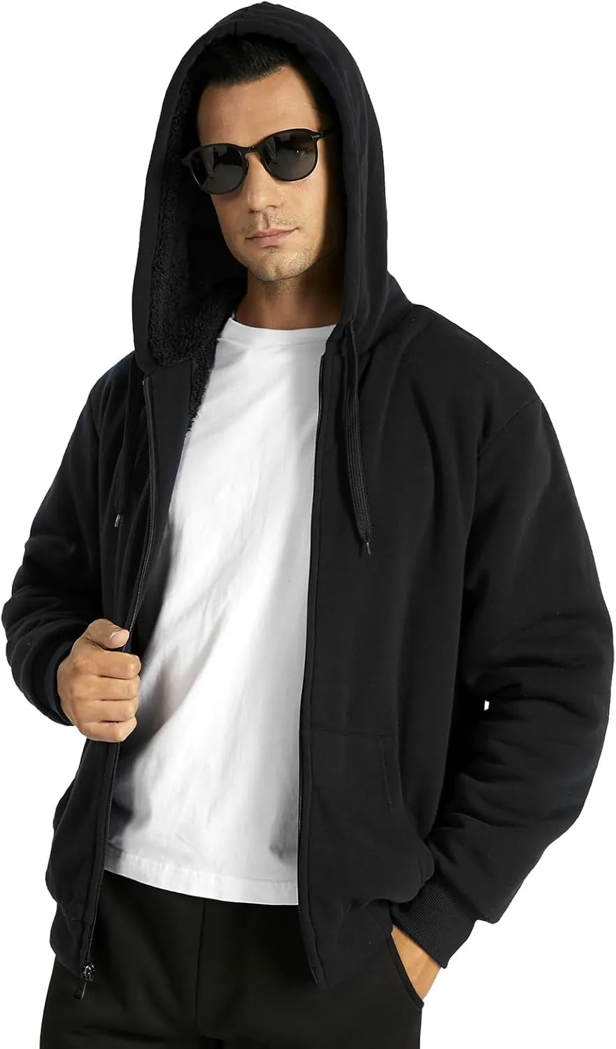SWISSWELL Men Zip Up Hoodies Sherpa Lined Jacket Heavyweight Fleece Sweatshirt Winter Warm Hooded Coat