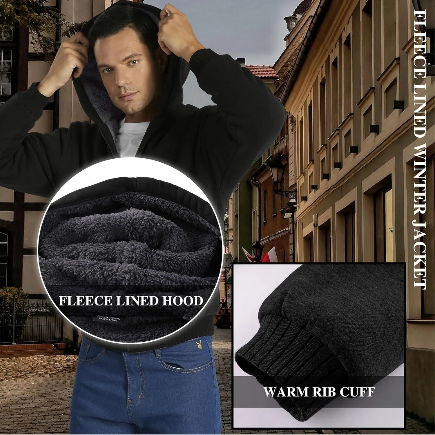 SWISSWELL Men Zip Up Hoodies Sherpa Lined Jacket Heavyweight Fleece Sweatshirt Winter Warm Hooded Coat
