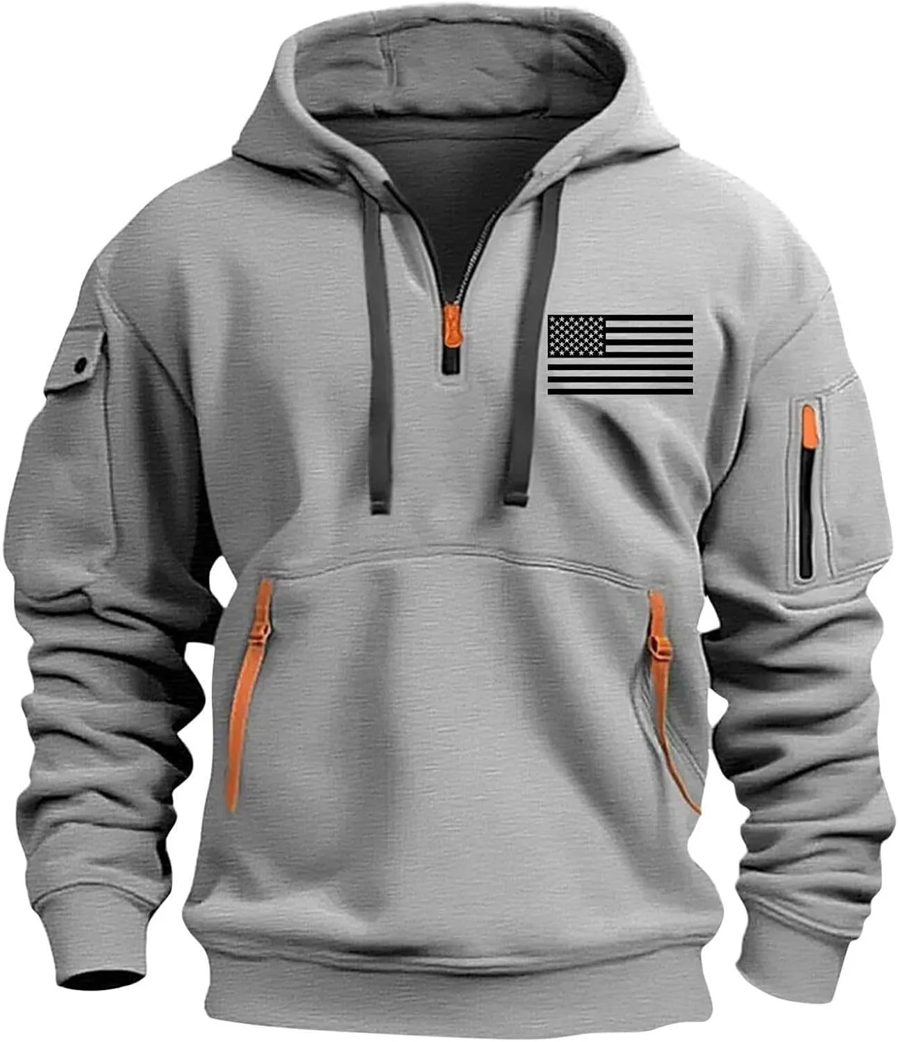 Tactical Hoodies for Men Quarter Zip Pullover Sweatshirts USA Flag Graphic Pullover Long Sleeve Tactical Shirt Tops