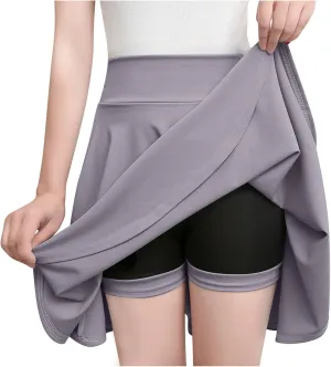 Tennis Skirt Women's Casual Stretchy Flowy Pleated High Waist Mini Skater Skirts Activewear Built-in Shorts