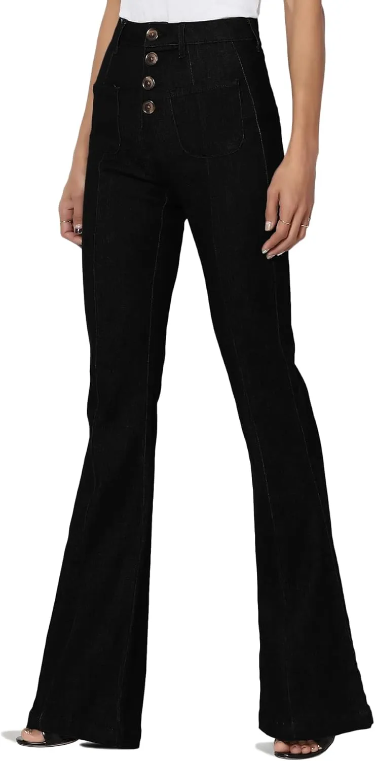 TheMogan Vintage 5 Pocket High Rise Waist Relaxed Bell Bottom 70's Flared Jeans