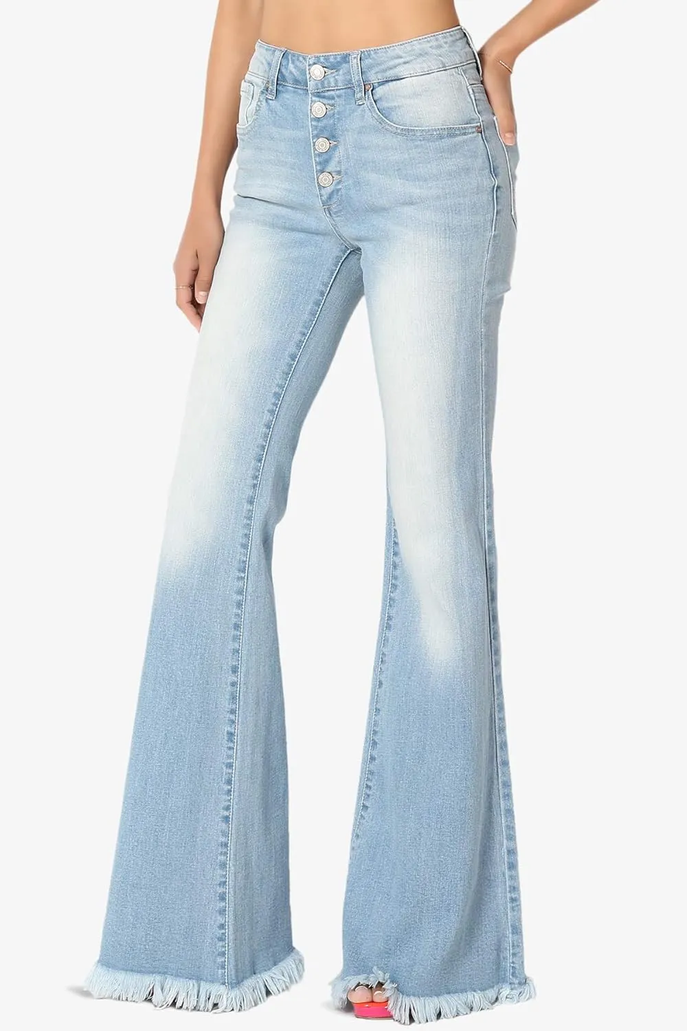 TheMogan Vintage 5 Pocket High Rise Waist Relaxed Bell Bottom 70's Flared Jeans
