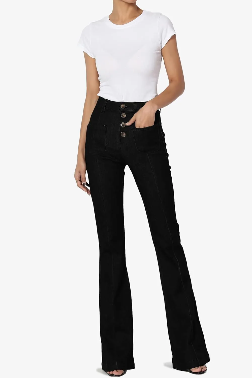 TheMogan Vintage 5 Pocket High Rise Waist Relaxed Bell Bottom 70's Flared Jeans