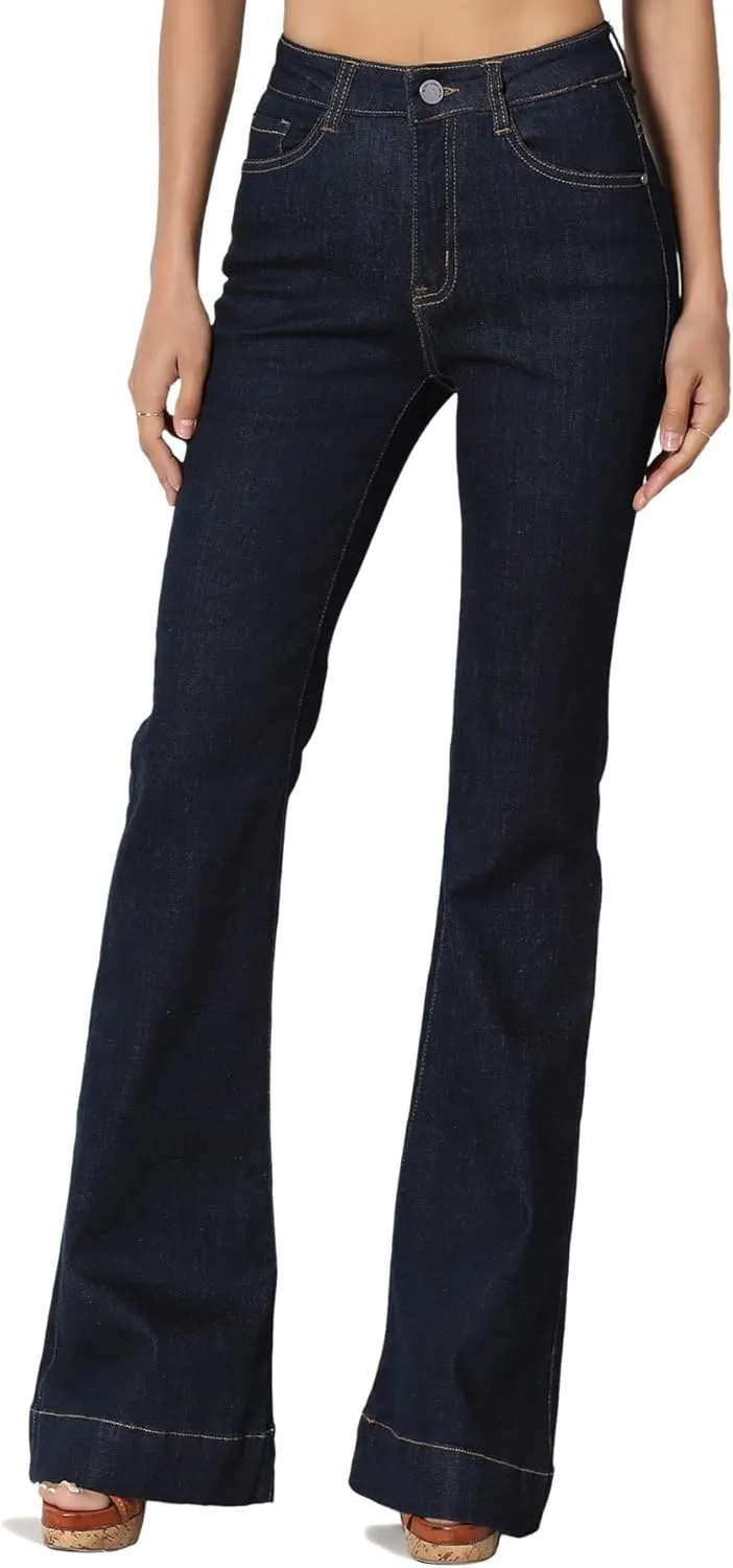 TheMogan Vintage 5 Pocket High Rise Waist Relaxed Bell Bottom 70's Flared Jeans