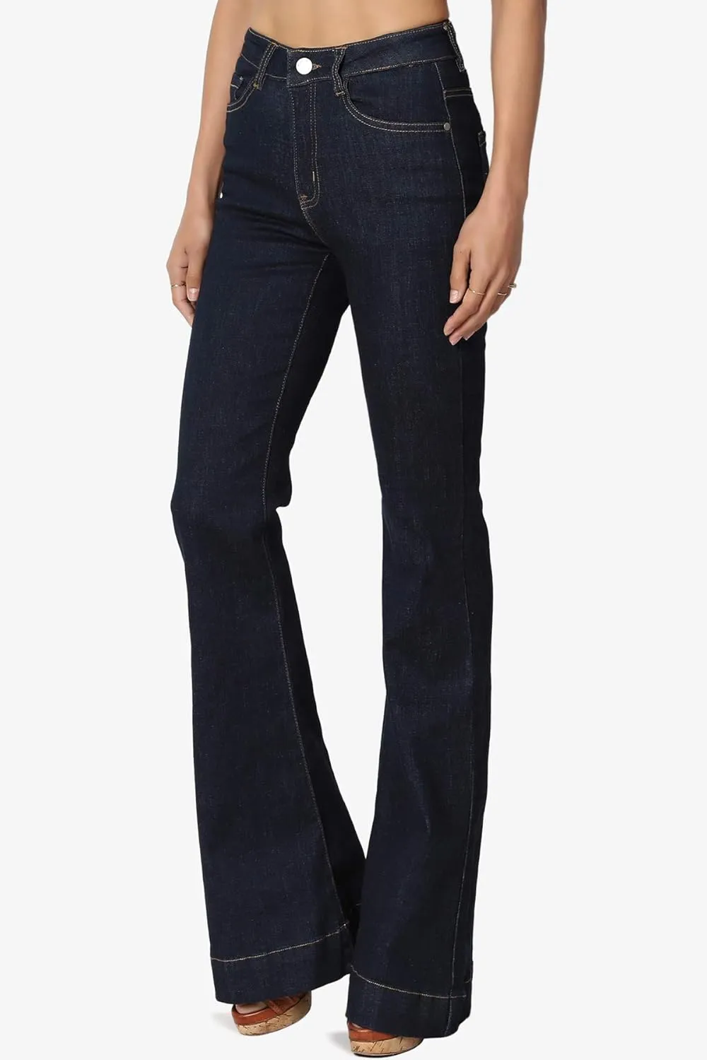TheMogan Vintage 5 Pocket High Rise Waist Relaxed Bell Bottom 70's Flared Jeans
