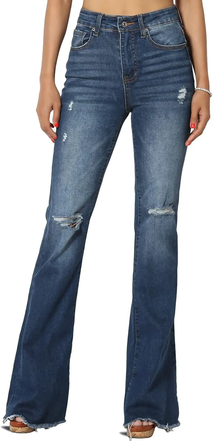 TheMogan Vintage 5 Pocket High Rise Waist Relaxed Bell Bottom 70's Flared Jeans