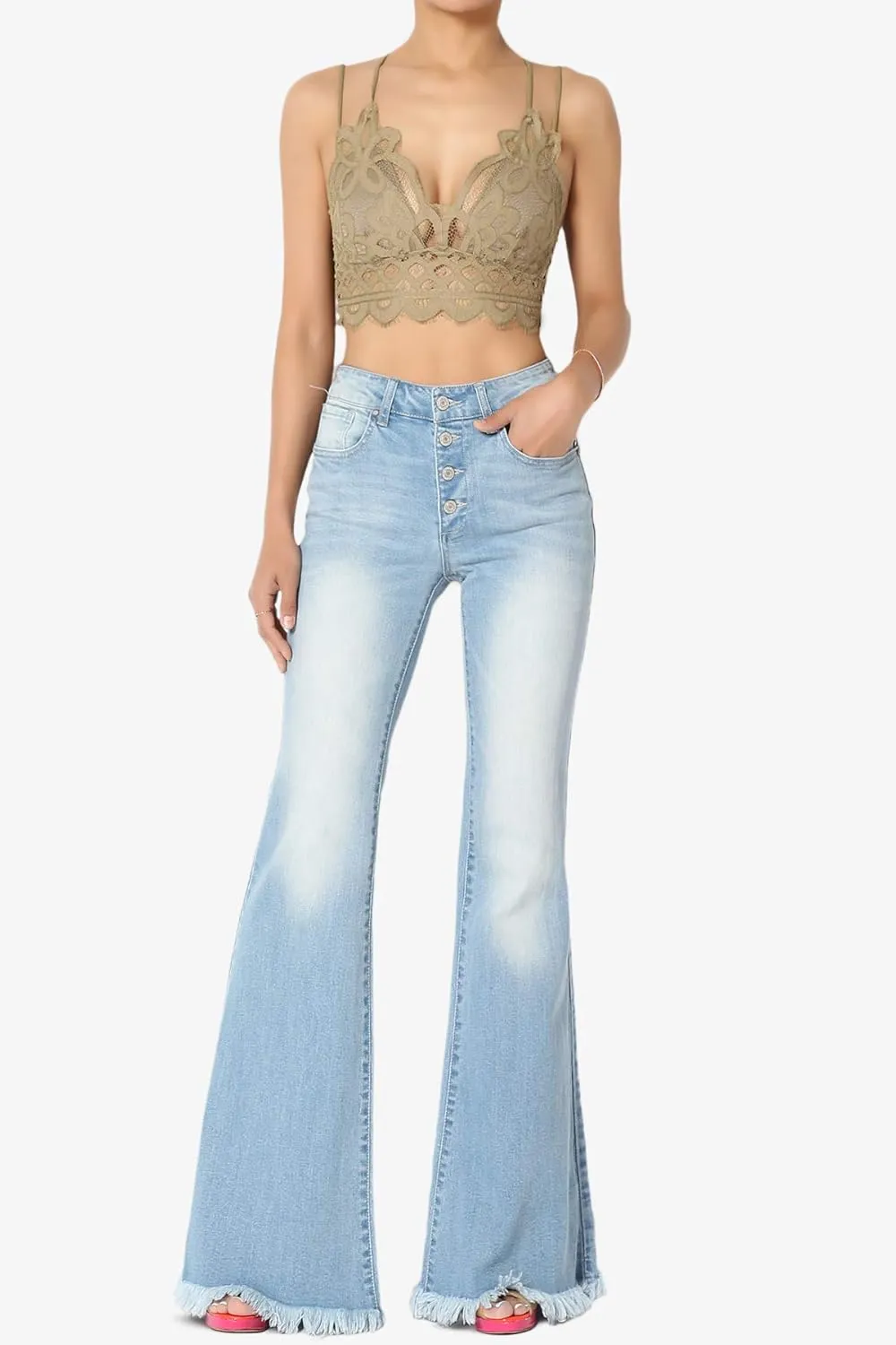 TheMogan Vintage 5 Pocket High Rise Waist Relaxed Bell Bottom 70's Flared Jeans