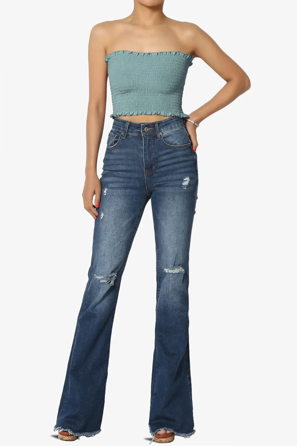 TheMogan Vintage 5 Pocket High Rise Waist Relaxed Bell Bottom 70's Flared Jeans