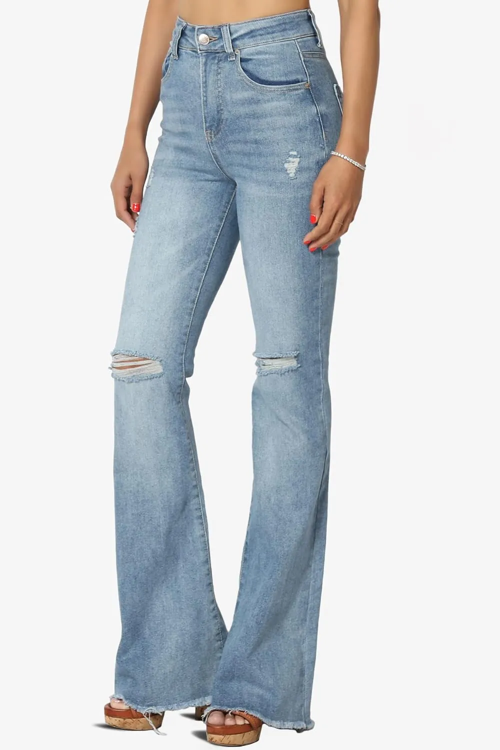TheMogan Vintage 5 Pocket High Rise Waist Relaxed Bell Bottom 70's Flared Jeans