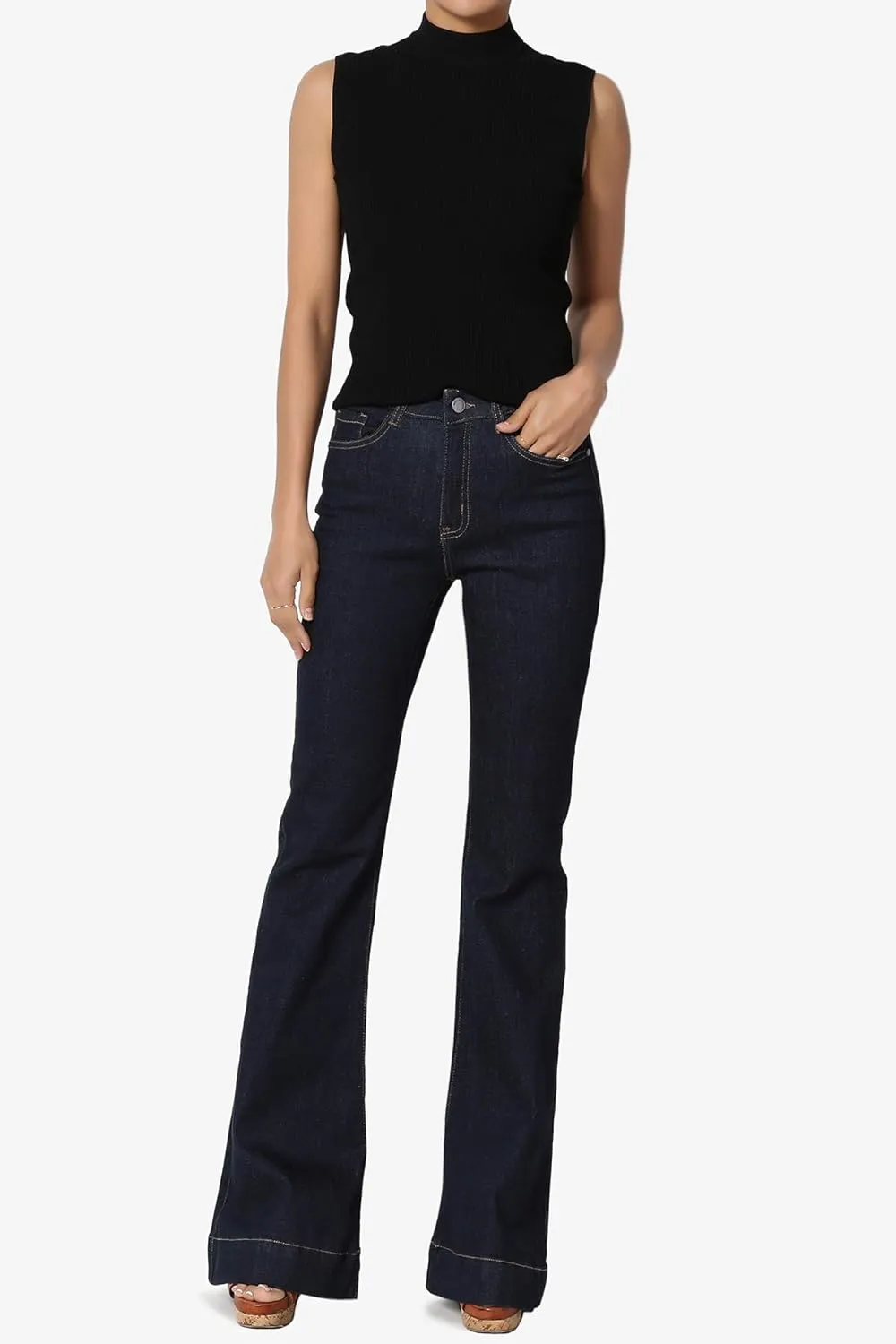 TheMogan Vintage 5 Pocket High Rise Waist Relaxed Bell Bottom 70's Flared Jeans
